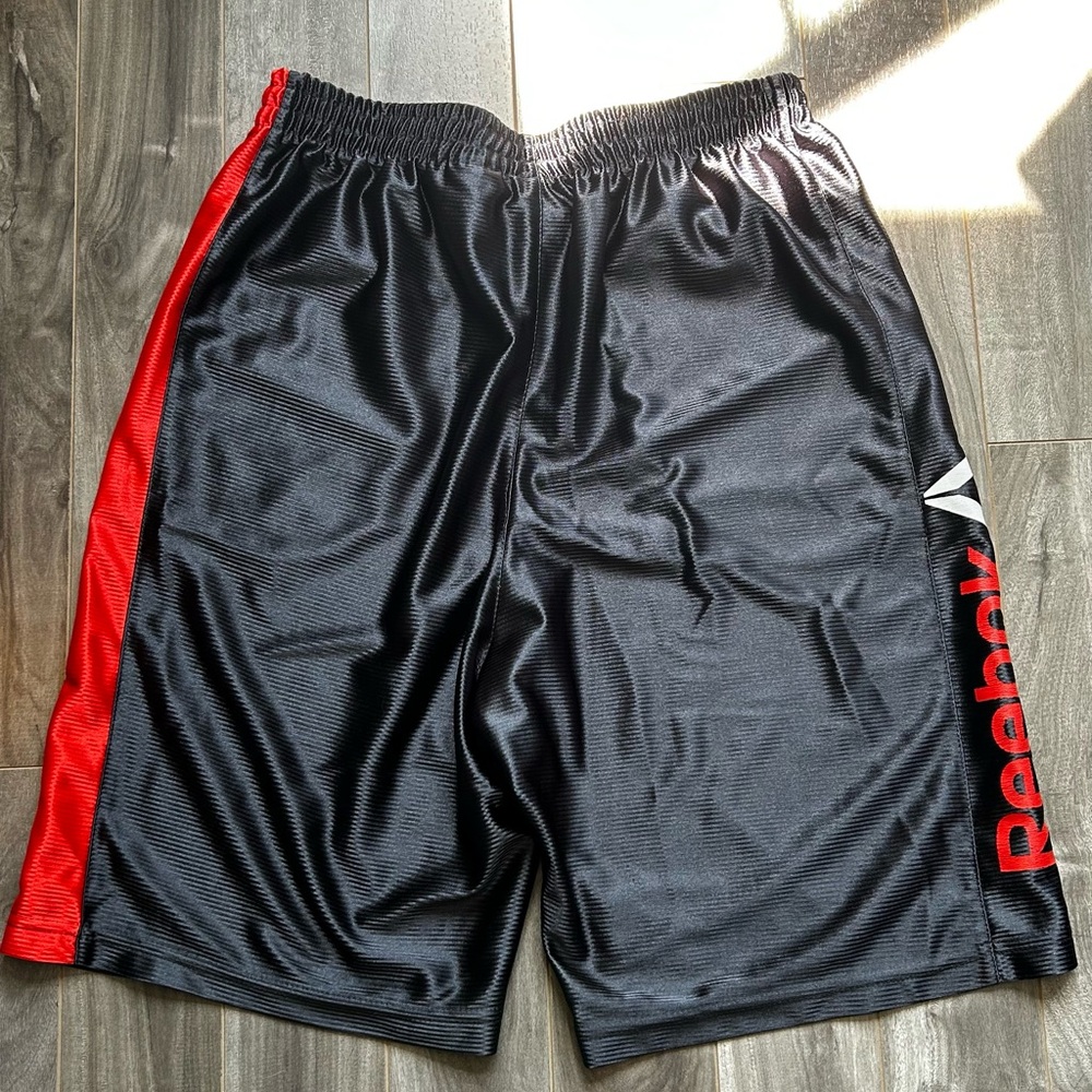 Reebok Black and Red Athletic Shorts with Elastic Waistband